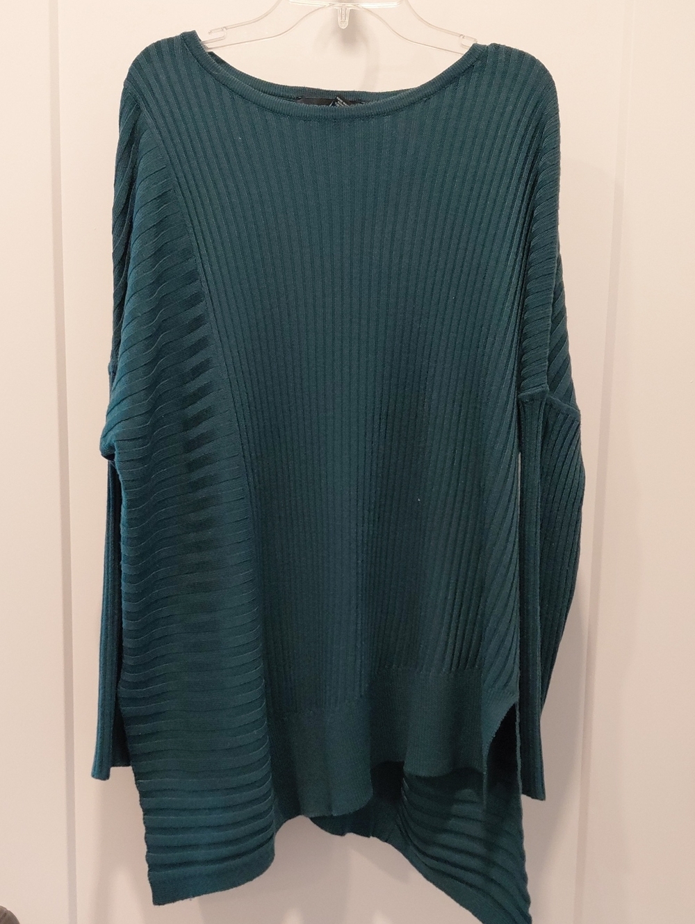Joan Vass Ribbed Scoop-Neck Sweater in Teal Green...size M
